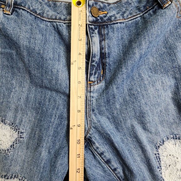 Michael Kors Womens Dillon Relaxed Fit Patchwork Distressed Blue Denim Jeans Siz - Picture 12 of 15